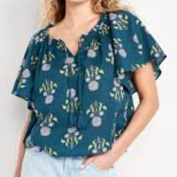 Old Navy Floral Tassel Peasant Top | Size Small | NWT - Picture 1 of 13